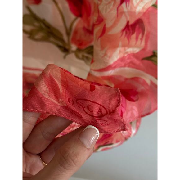 OSCAR DE LA RENTA Vintage 100% Silk Pink Floral Scarf - Picture 2 of 6